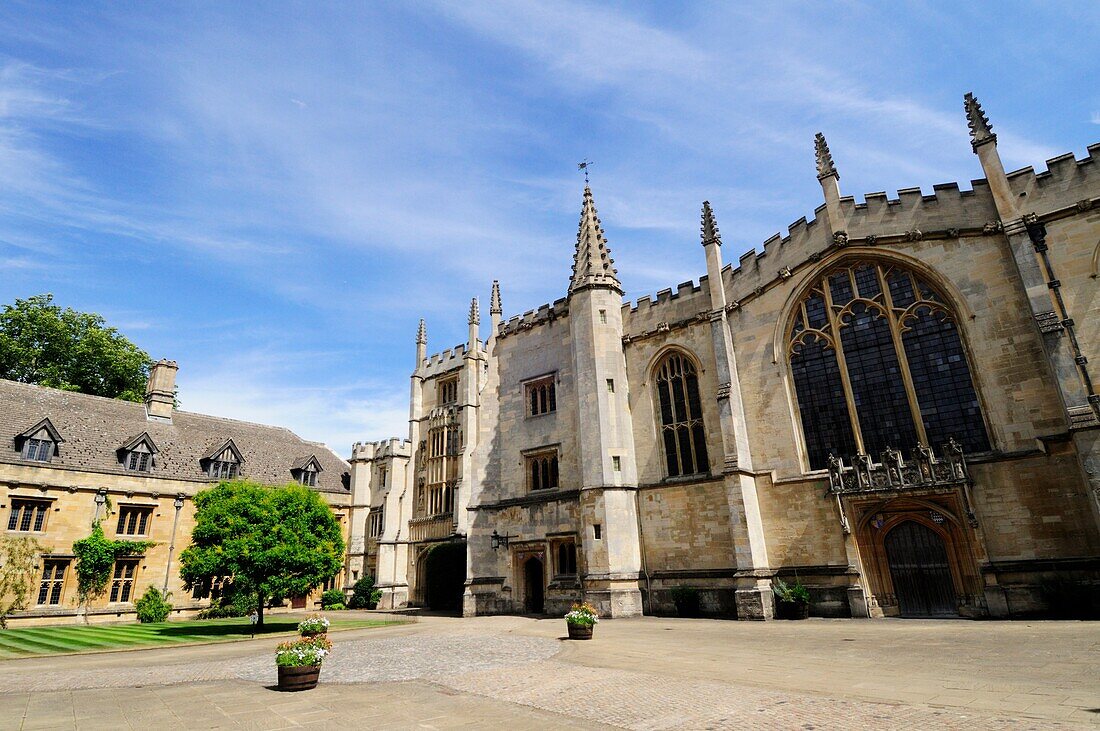 St John's Quad, Chapel, Founders Tower and Presidents lodgings at Magdalen College, Oxford, England, UK