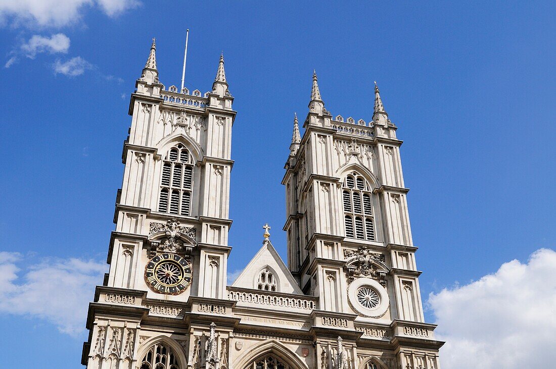 Detail of the Gothic Towers of Westminster Abbey, London, England, UK