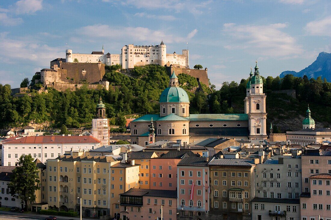 View from Kapuzinerberg mountain towards the old town of Salzburg Austria