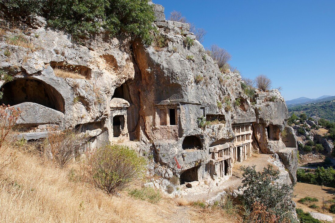 Ancient Lycian rock cut tombs in Tlos South West Turkey