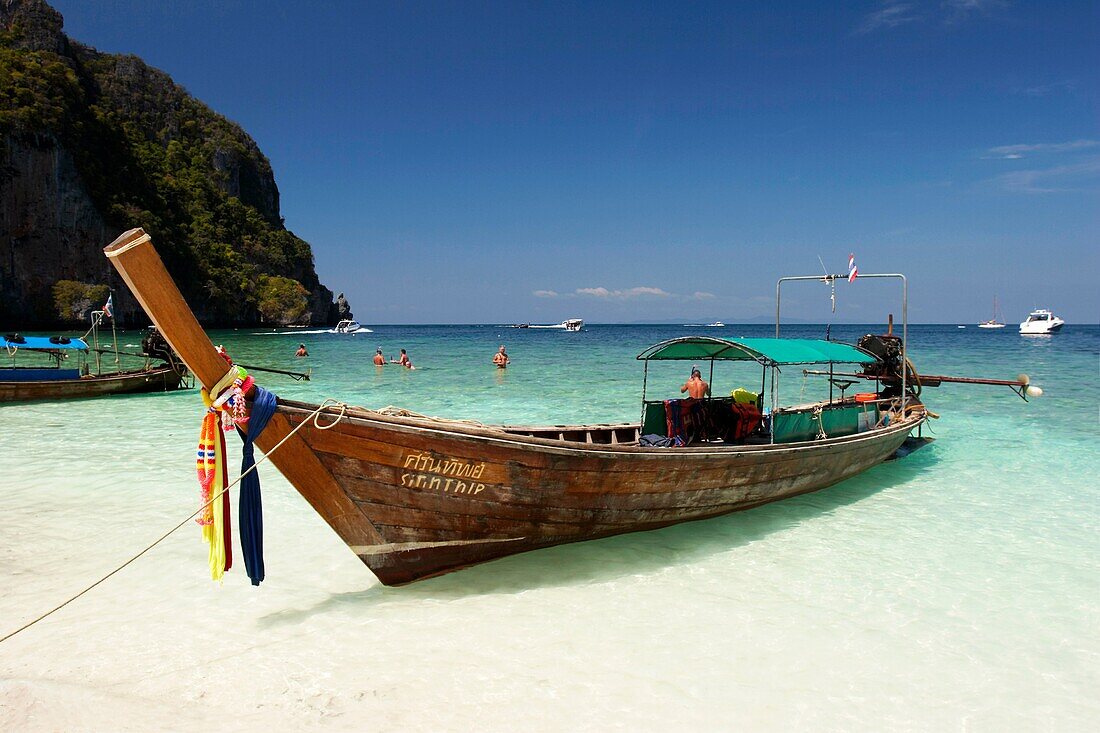 Long tailed boat at Monkey beach Phi Phi Don island, Thailand