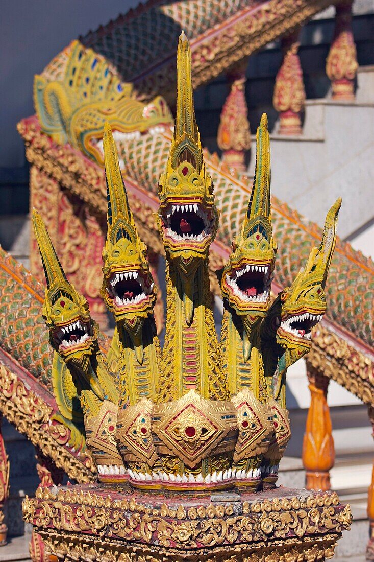 Naga figures guarding the entrance to the Wat Bupparam Chiang Mai, Thailand