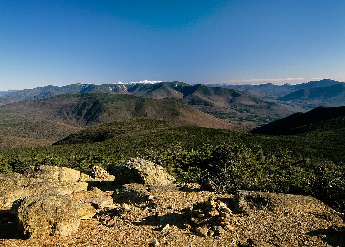 Appalachian Trail - Scenic views of Mount Washingtonsnow-capped from Mount Liberty Located in the White Mountains, New Hampshire, USA