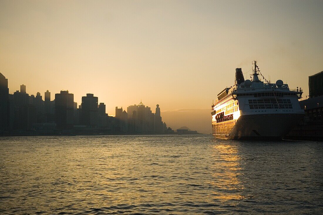 A cruise ship in Victoria harbour Hong Kong