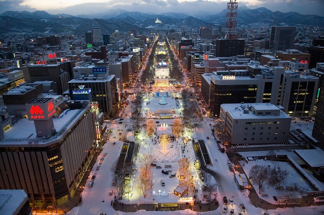 Aerial view of Sapporo Hokkaido Japan during the Winter Festival