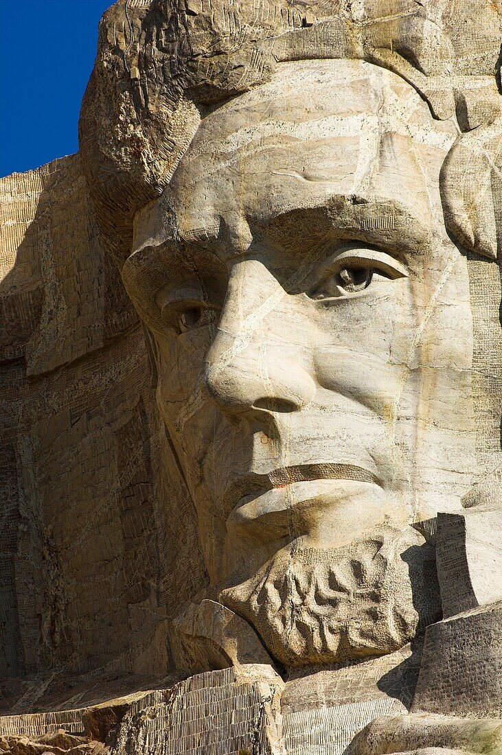 Close up view of Abraham Lincoln at Mount Rushmore National Memorial