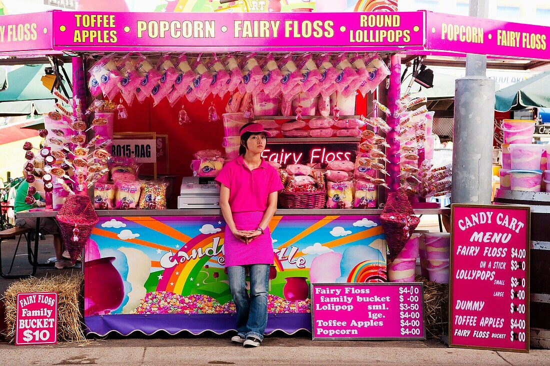 Girl selling candies at the Easter Show, Sydney, Australia