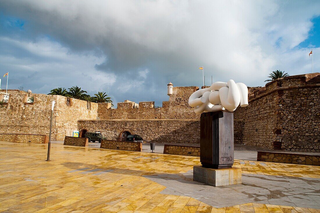 Melilla La Vieja seen throughPlaza de las Culturas,  Cultures square, Melilla, Spain, Europe