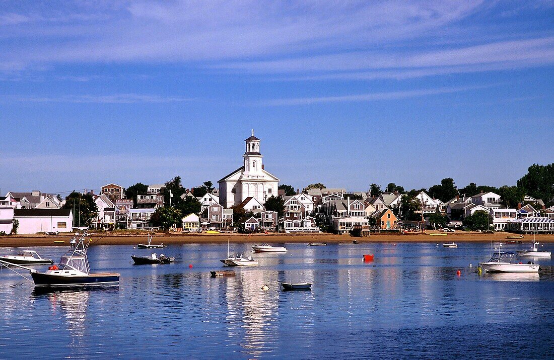 View of harbor and beach with town in the background Provincetown, Cape Cod, MA