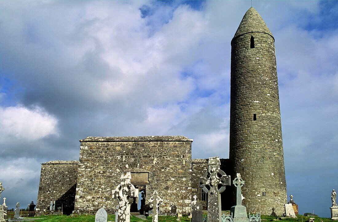 Round tower and monastic ruin, Ireland