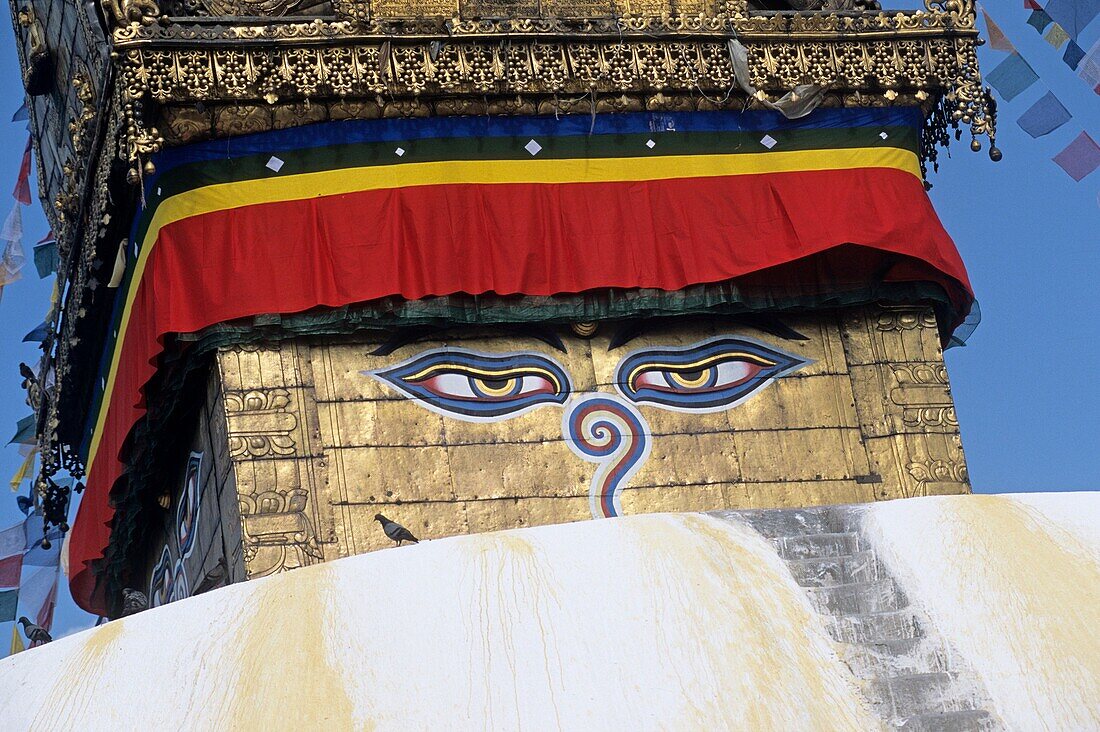 Stupa, Swayambhunath ist eine der ältesten buddhistischen Stätten in Nepal, Kathmandu, Himalaya, Südasien