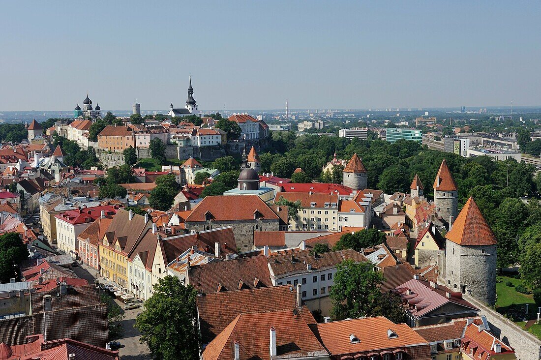 Die Altstadt vom Turm der St. Olavskirche aus gesehen, Tallinn, Estland, Nordeuropa