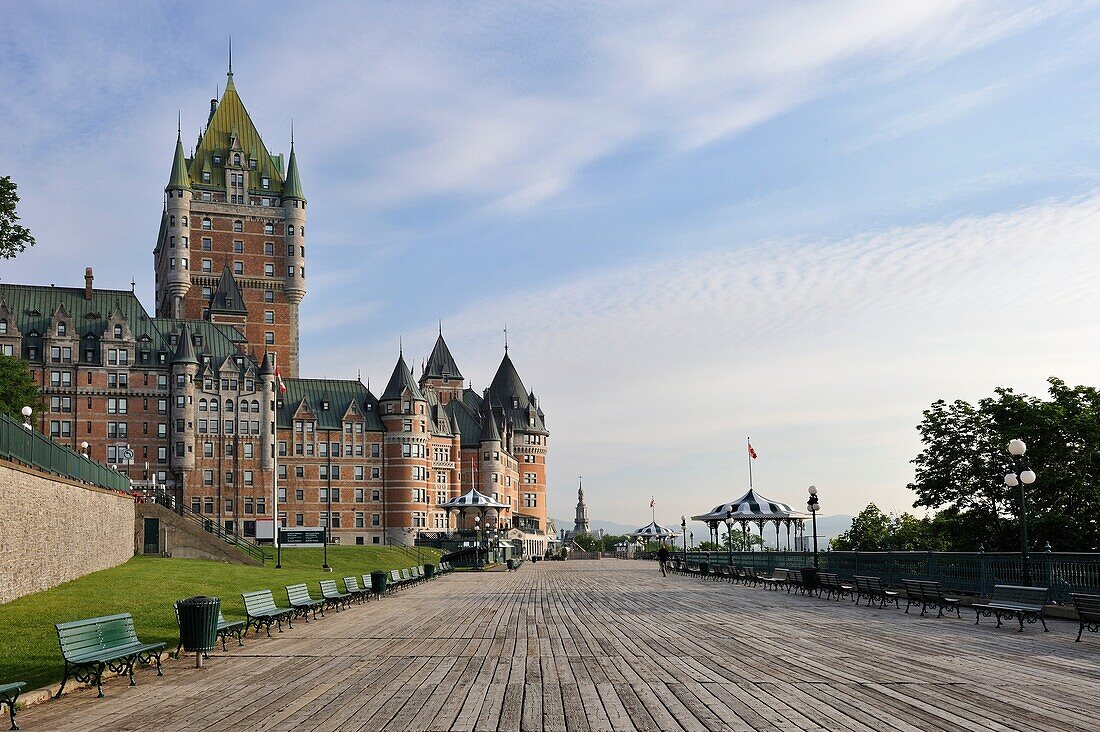 Chateau Frontenac and Dufferin Terrace, Quebec city, Province of Quebec, Canada, North America