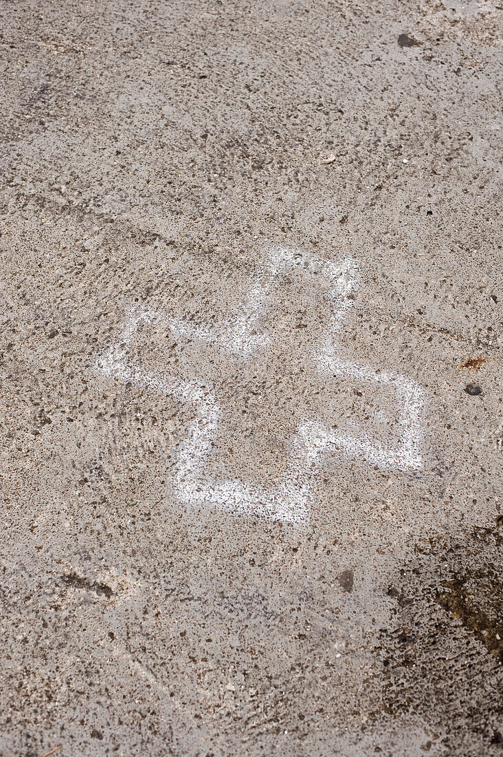 White cross on the concrete, Oberhausen, Ruhr Basin , North Rhine-Westphalia, Germany