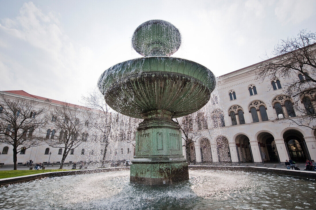 Fountain of the Ludwig Maximilian University, Geschwister-Scholl-Platz, Munich, Upper Bavaria, Bavaria, Germany