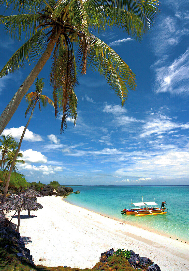 Boat near sandy beach, Corregidor Island, Manila Bay, Philippines, Asia