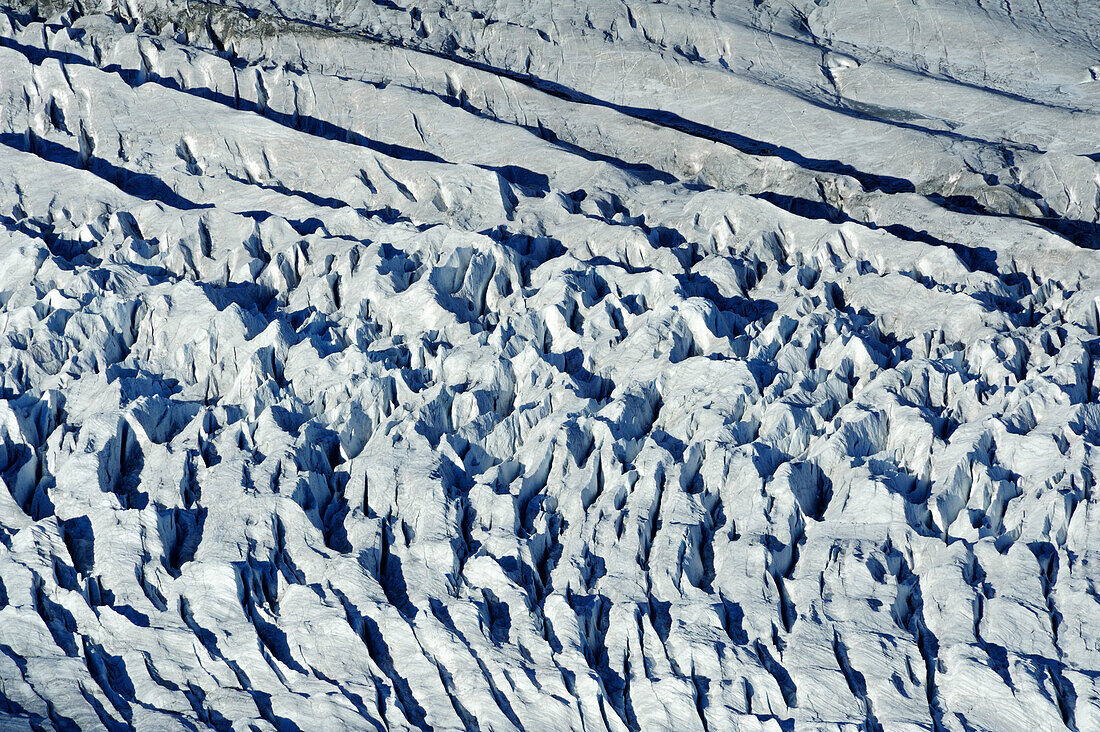 Crevasses and seracs at glacier Grosser Aletschgletscher, UNESCO World Heritage Site Swiss Alps Jungfrau - Aletsch, Bernese Alps, Valais, Switzerland, Europe