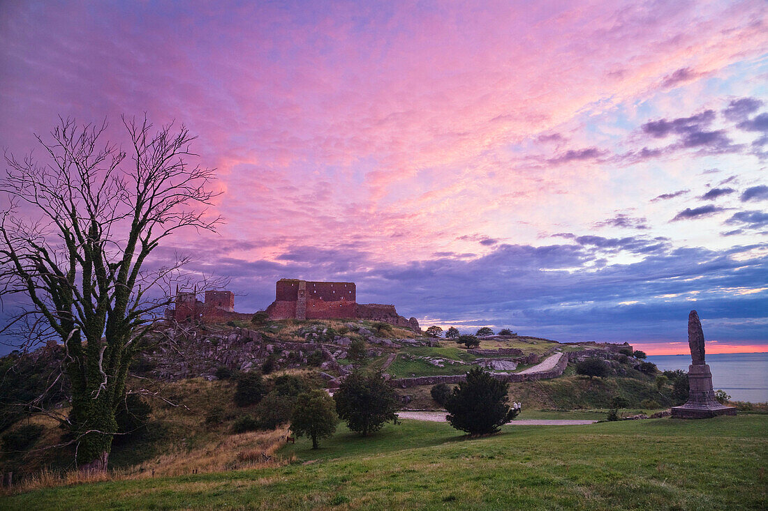 Ruins of Hammershus castle in twilight, Bornholm, Denmark