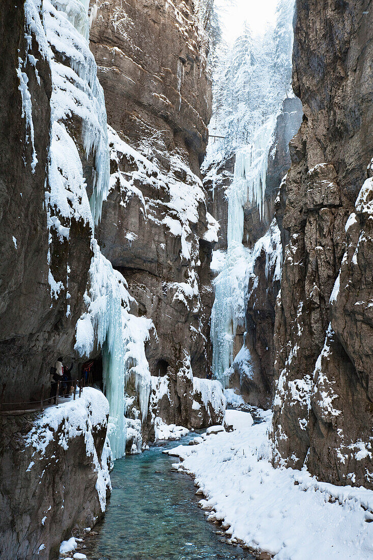 Icicles in Partnachklamm gorge near Garmisch Partenkirchen, Upper Bavaria, Germany, Europe