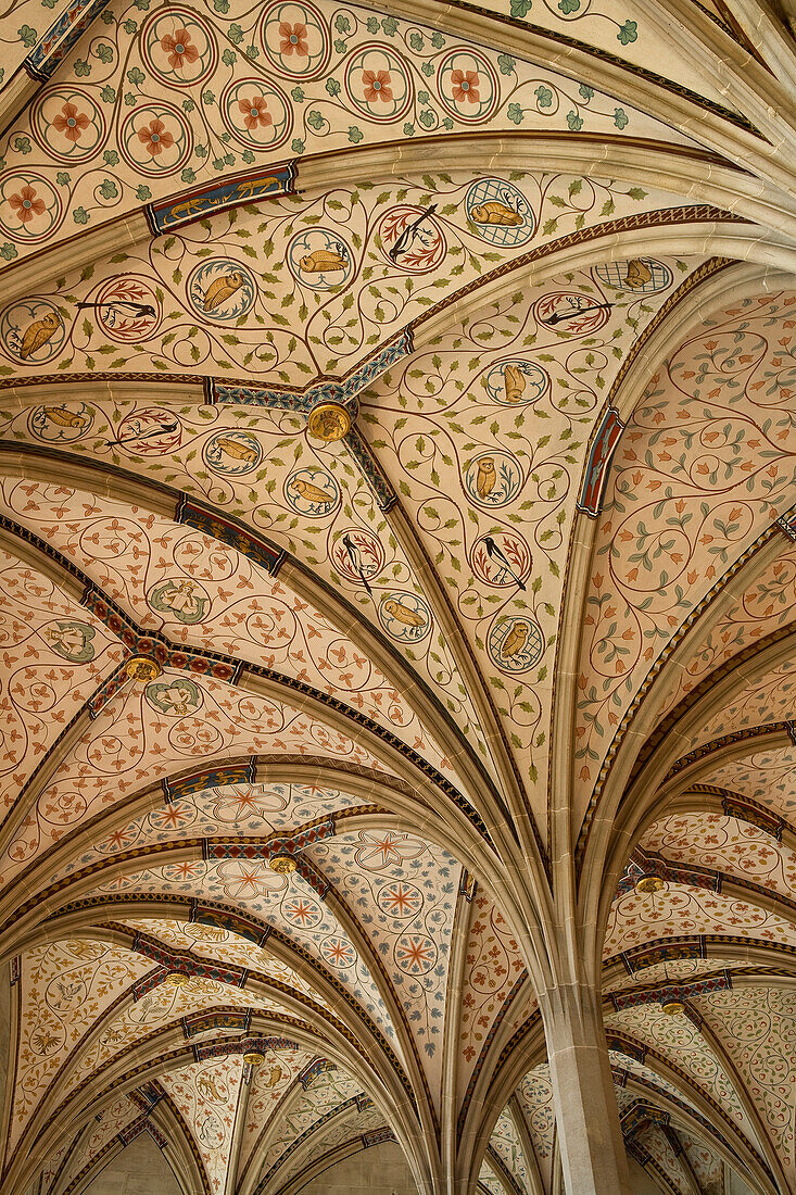 Deckengewölbe des Sommerrefektoriums, Kloster Bebenhausen, ein Zisterzienserkloster in Bebenhausen, Ortsteil von Tübingen, Baden-Württemberg, Deutschland, Europa