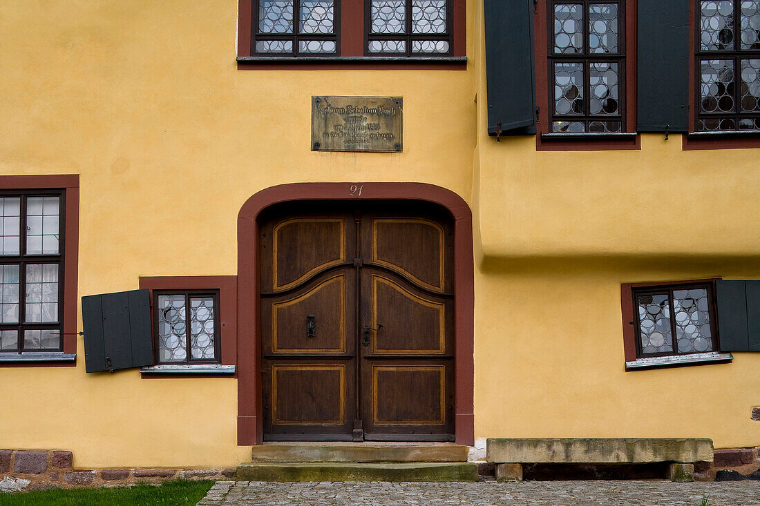 Entrance of Bachhaus, supposable house of Johann Sebastian Bach's birth, Eisenach, Thuringia, Germany, Europe