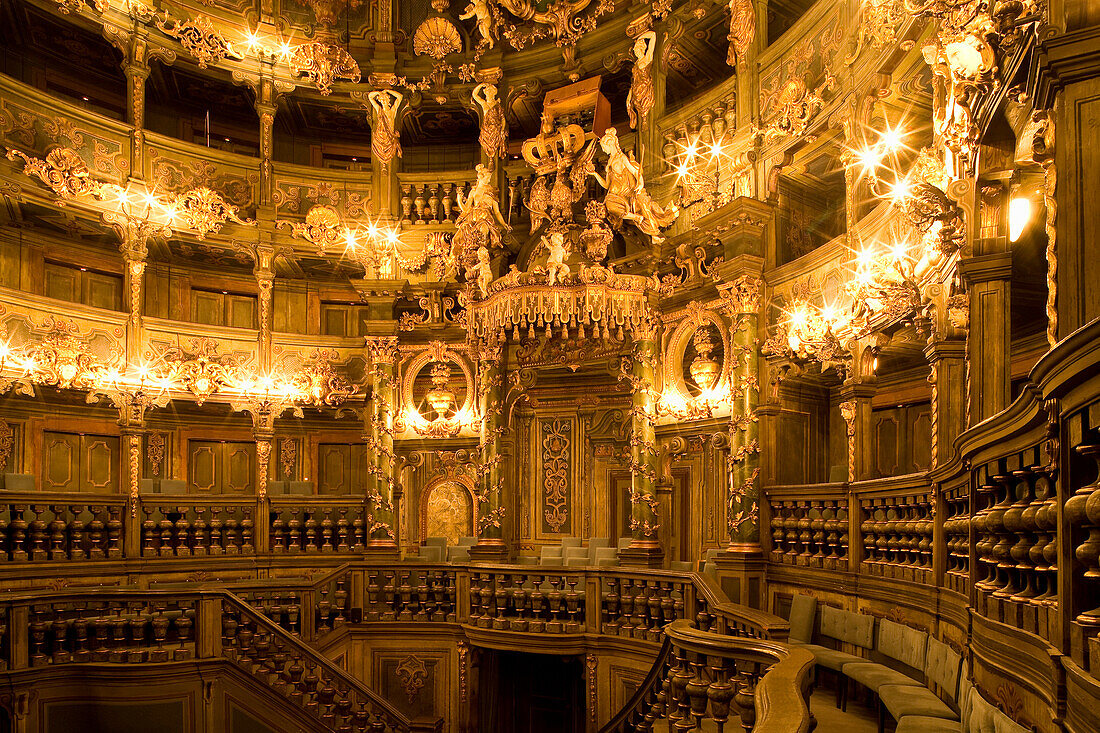 Interior view of Margrave's Opera House, a Baroque opera house, Bayreuth, Bavaria, Germany, Europe