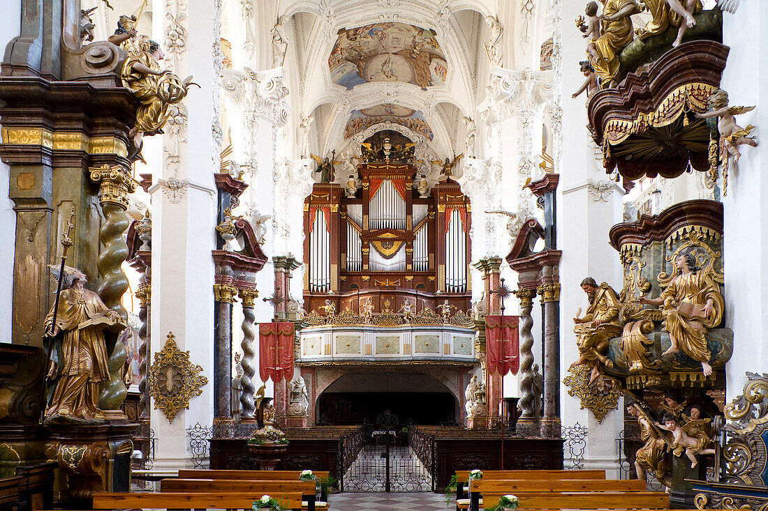 Organ in Neuzelle monastery, Cistercian monastery, near Eisenhüttenstadt, Niederlausitz, Brandenburg, Germany, Europe