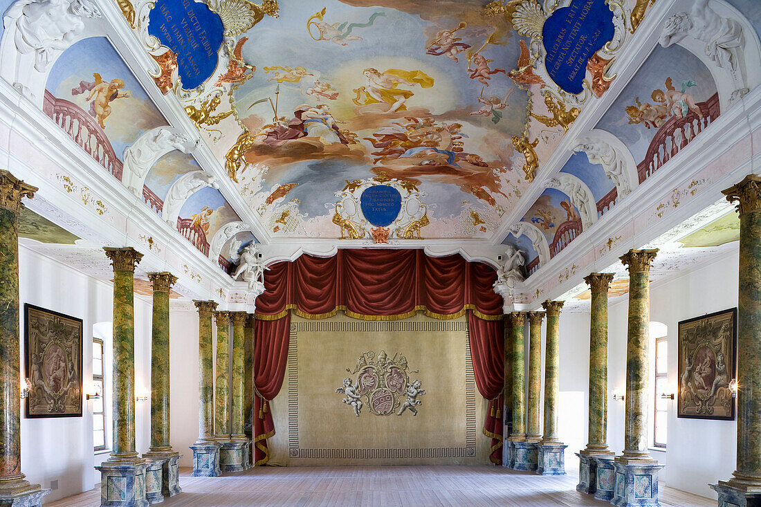 Theatersaal der Benediktinerabtei Ottobeuren, Kloster Ottobeuren, Ottobeuren, Bayern, Deutschland, Europa