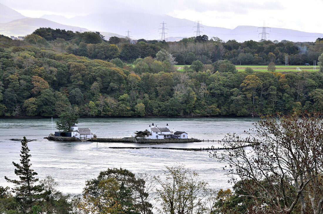 Häuser an der Menai Strait, Isle of Anglesey, Nord-Wales, Wales, Großbritannien