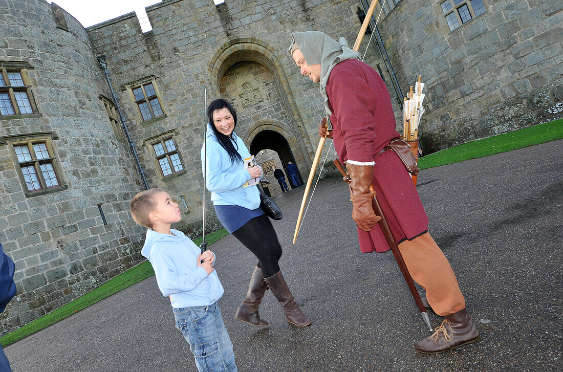 Knight in front of Chirk castle near Llangollen, north-Wales, Wales, Great Britain