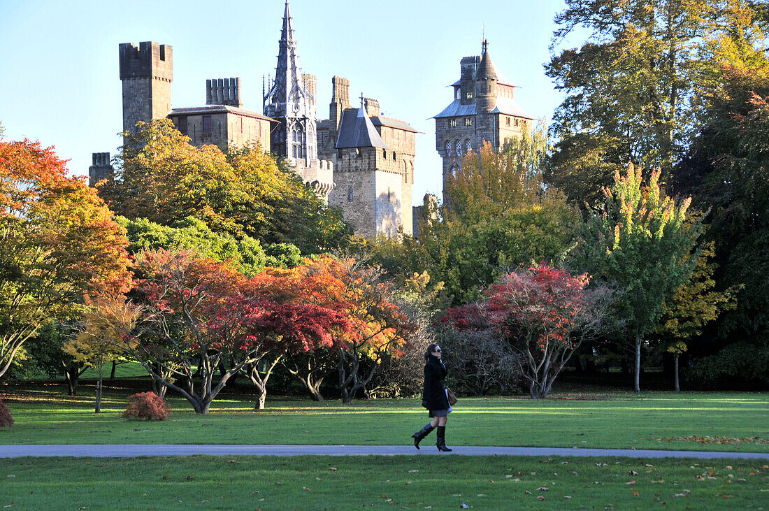 In Bute park with Cardiff Castle in the background, Cardiff, south-Wales, Wales, Great Britain