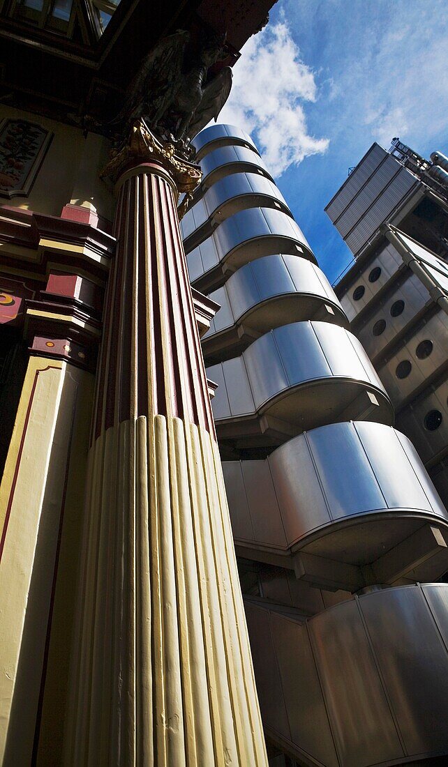 Old meets new, Leadenhall Market and the Lloyds building, London, UK