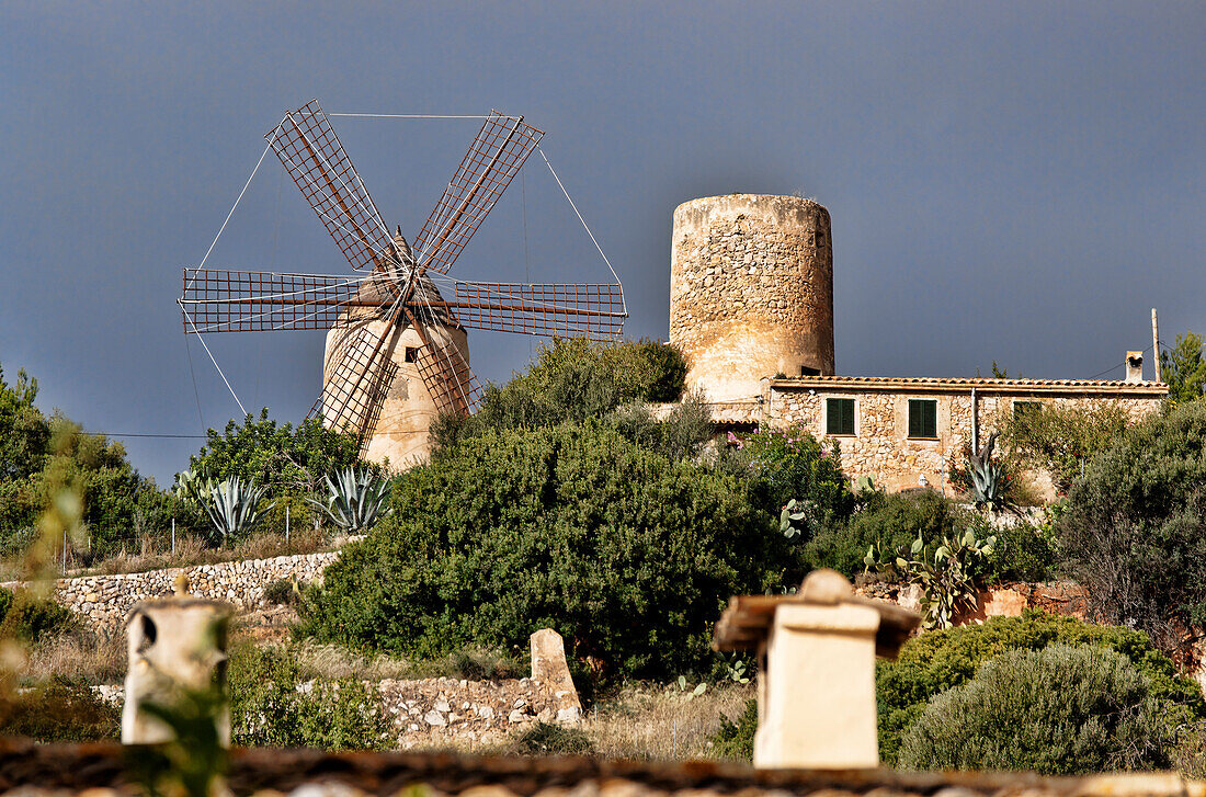 Windmill in the village of Andratx, Majorca, Spain