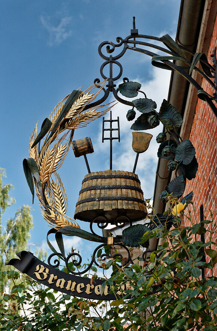 Brewery Museum sign, Jever, East Frisia, Lower Saxony, Germany