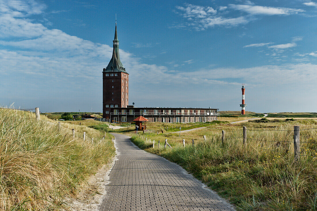West Tower and New Lighthouse, North Sea Spa Resort Wangerooge, East Frisia, Lower Saxony, Germany