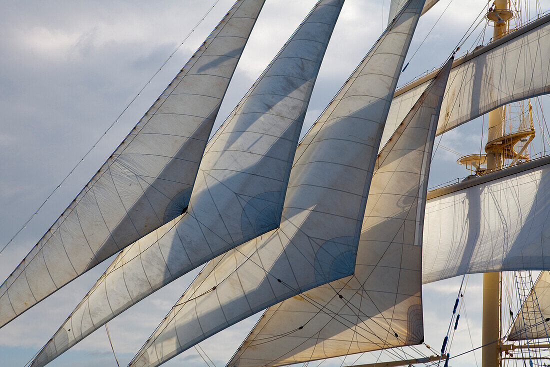 Sailing cruiseship Star Flyer (Star Clippers Cruises) under full sail, Isla Tortuga, Puntarenas, Costa Rica, Central America, America