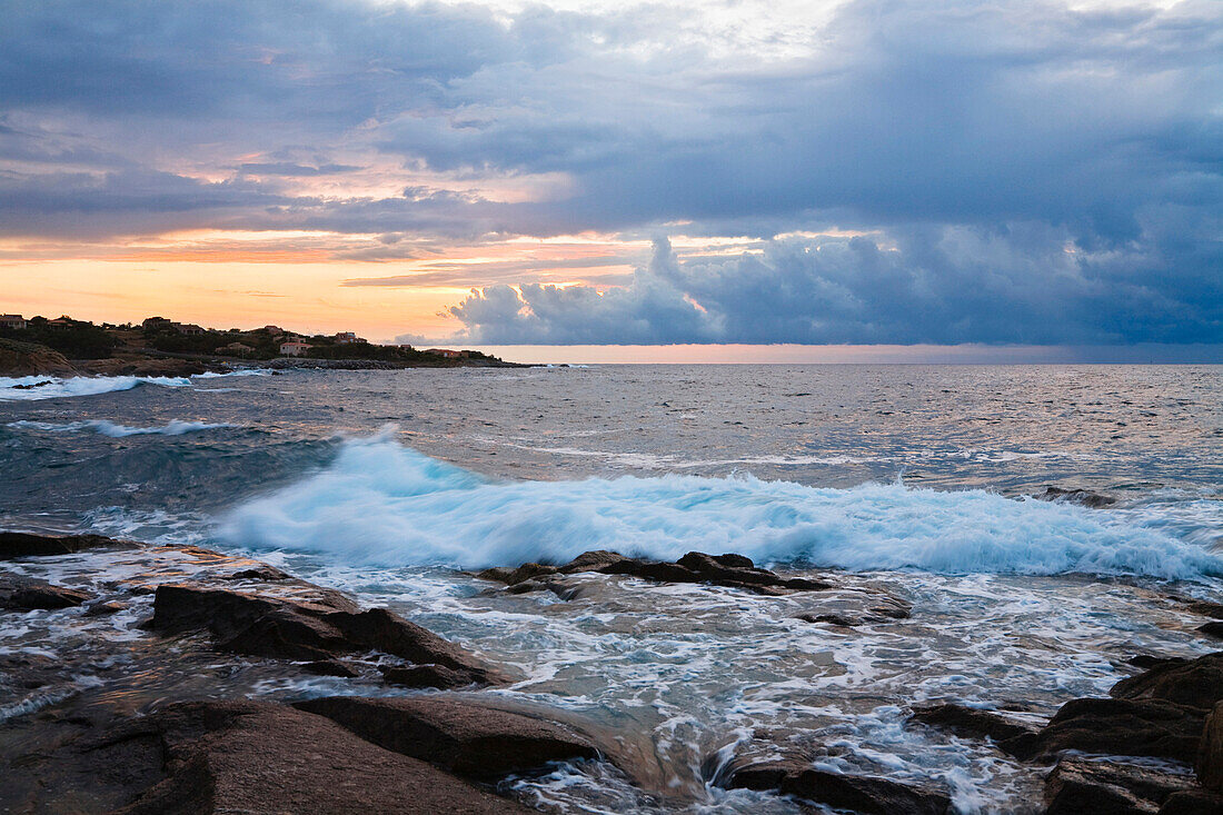 Bay of Algajola in twilight, Algajola, Corsica, France