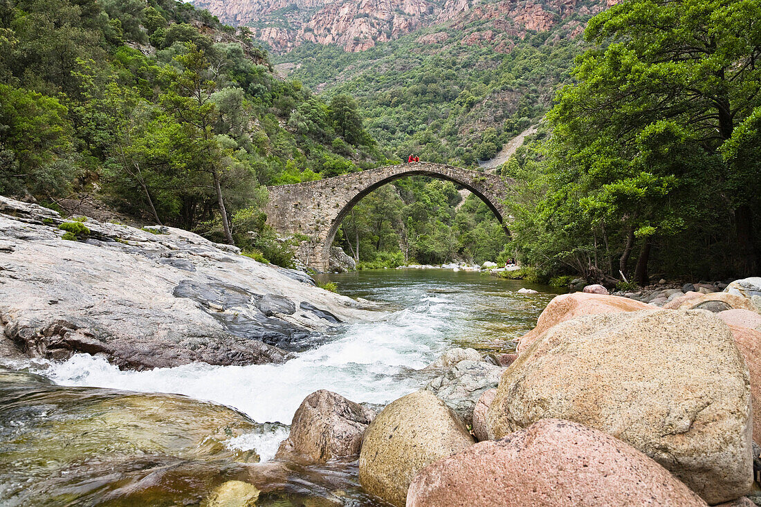 Genovese stone bridge Ponte a Zaglia, Spelunca Gorge, Ota, Corsica, France