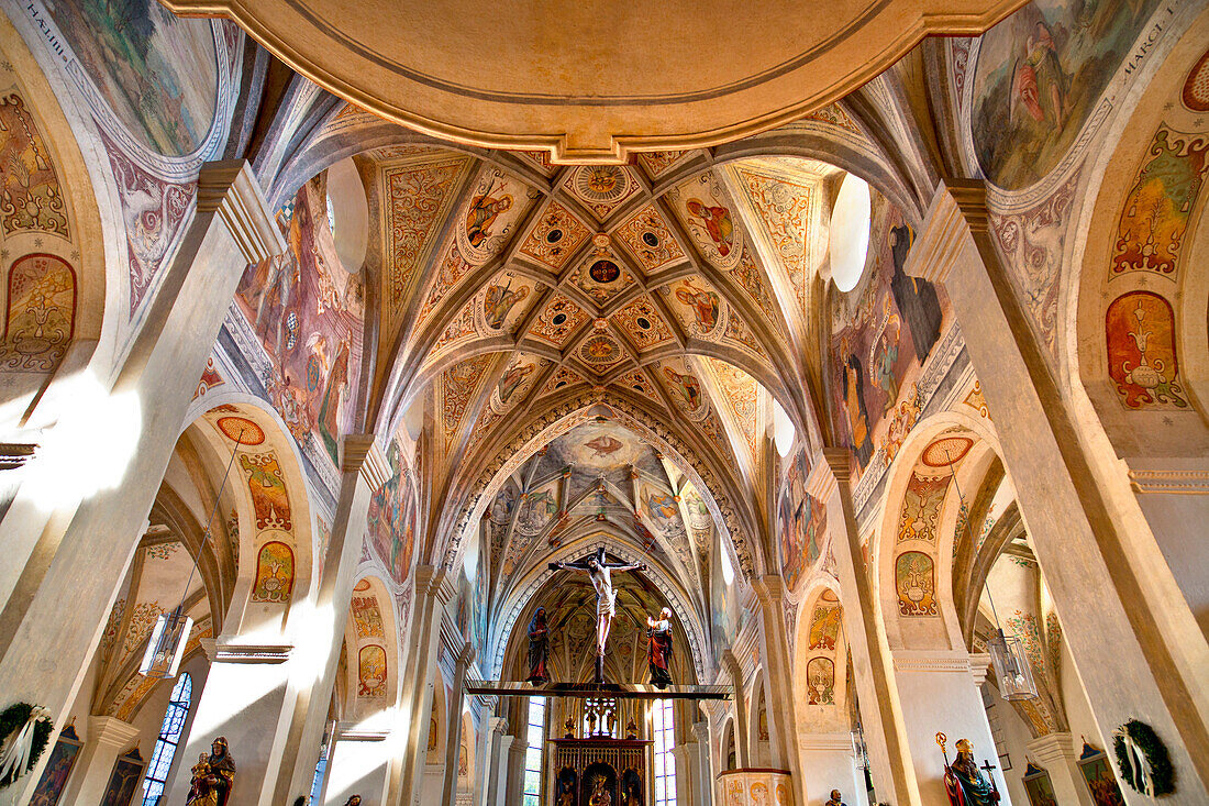 Vault of the ceiling of the Seeon Abbey, Seeon, Seeon-Seebruck, Chiemsee, Chiemgau, Upper Bavaria, Bavaria, Germany