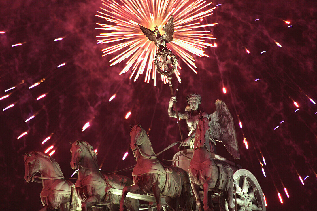 Fireworks above Brandenburg Gate, Berlin, Germany