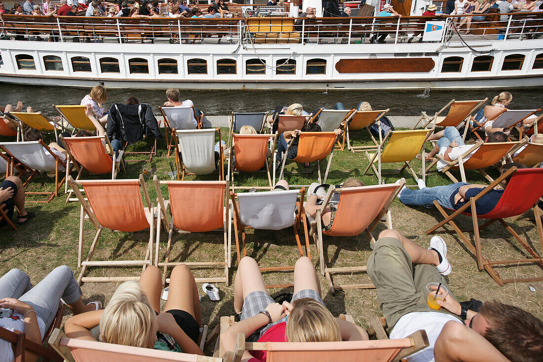 Beach bar on the banks of the Spree River, Berlin, Germany