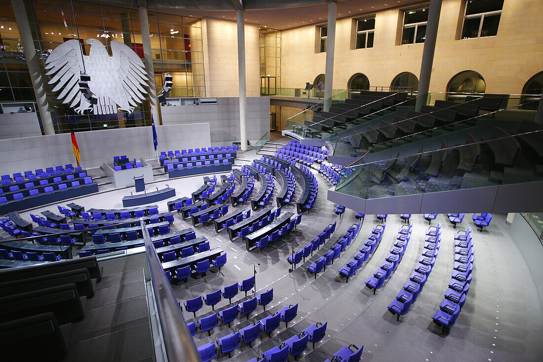 Plenarsaal, Deutscher Bundestag, Reichstagsgebäude, Berlin Mitte, Berlin, Deutschland, Europa
