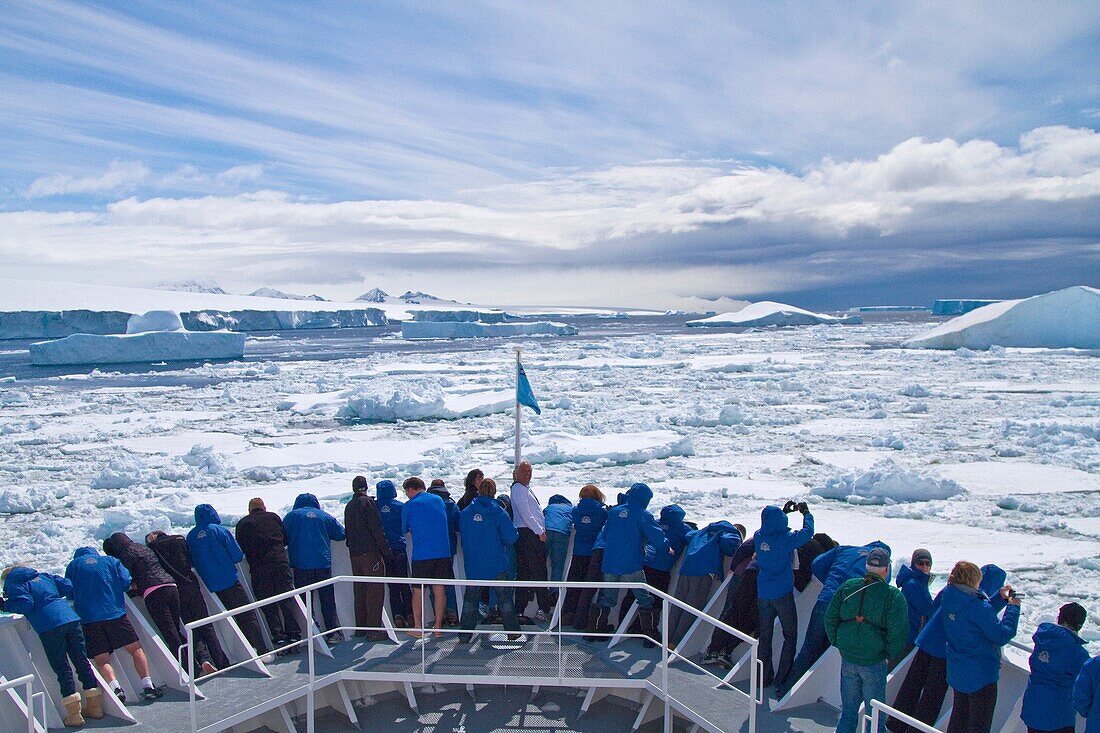 The Lindblad Expedition Ship National Geographic Explorer operating in Antarctica in the summer months