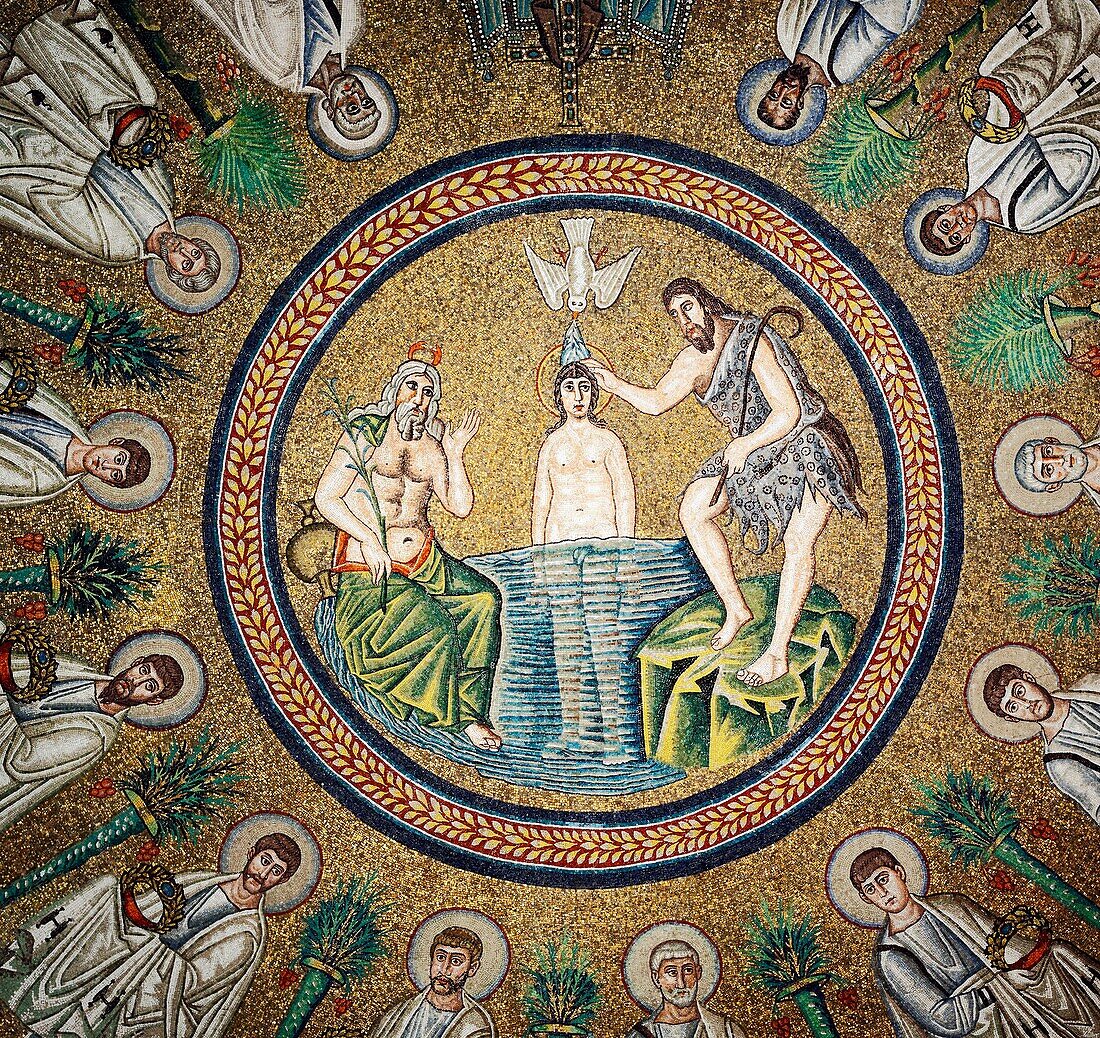 Mosaic in Arian Baptistry, UNESCO World Heritage site, Ravenna, Emilia-Romagna, Italy