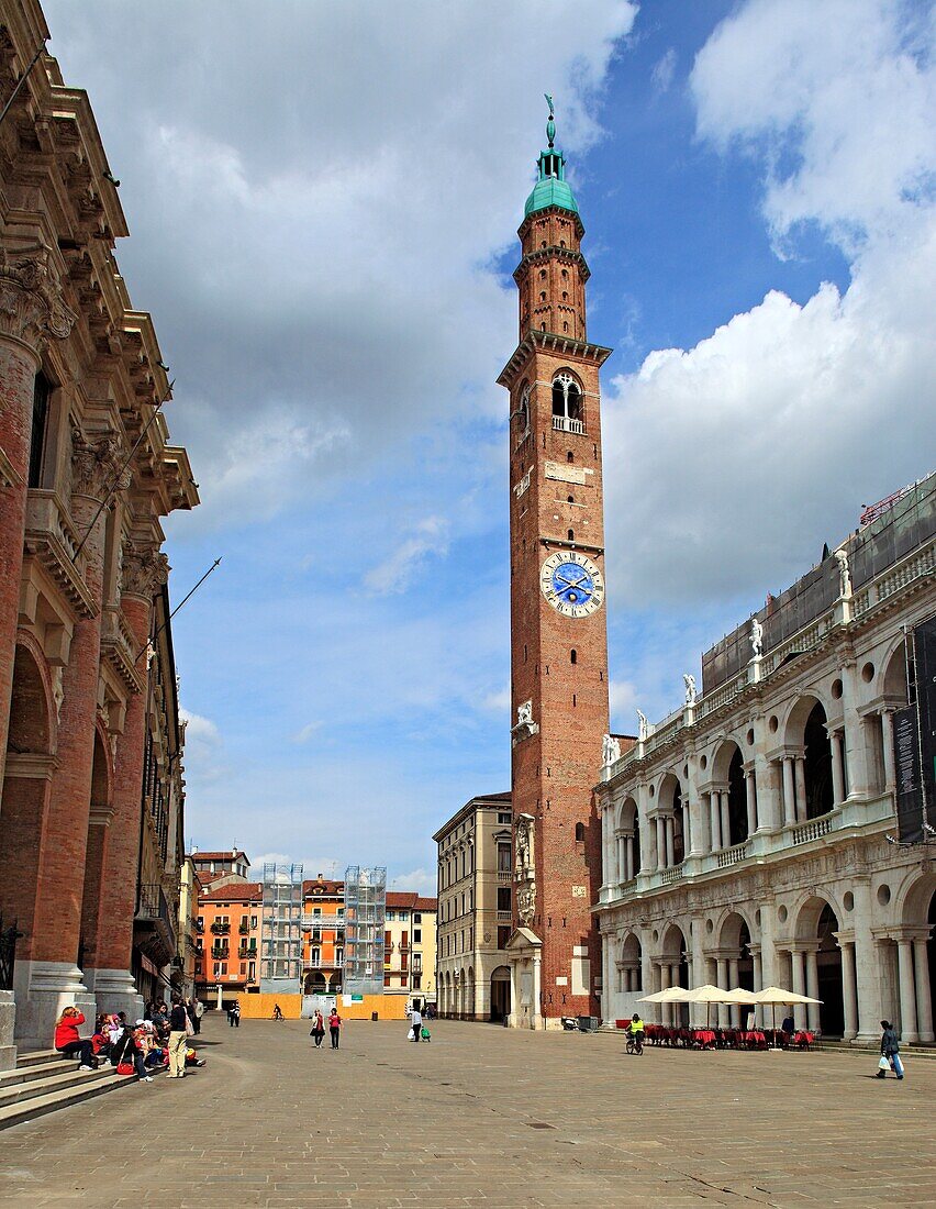 Clocktower and loggia of the Basilica Palladiana, Piazza dei Signori, Vicenza, Veneto, Italy