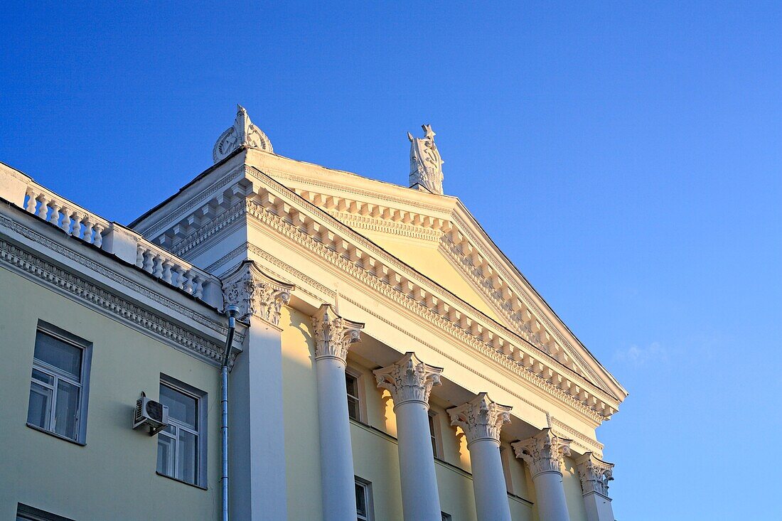 Facade of Stalin era city theater, Kazan, Tatarstan, Russia