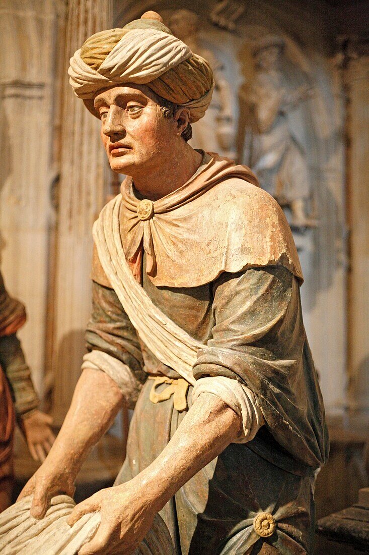 Romanesque sculpture in crypt of Bourges Cathedral 1195-1270, UNESCO World Heritage Site, Bourges, France