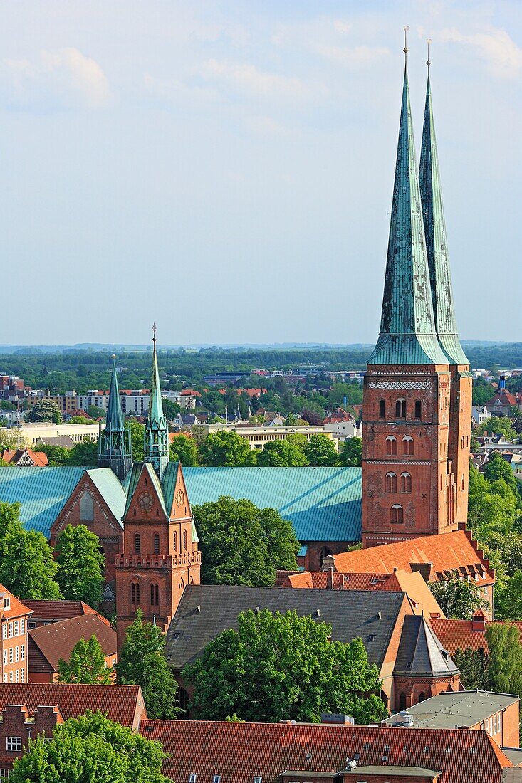 View of city from tower of Church of St Peter, Lubeck, Schleswig-Holstein, German