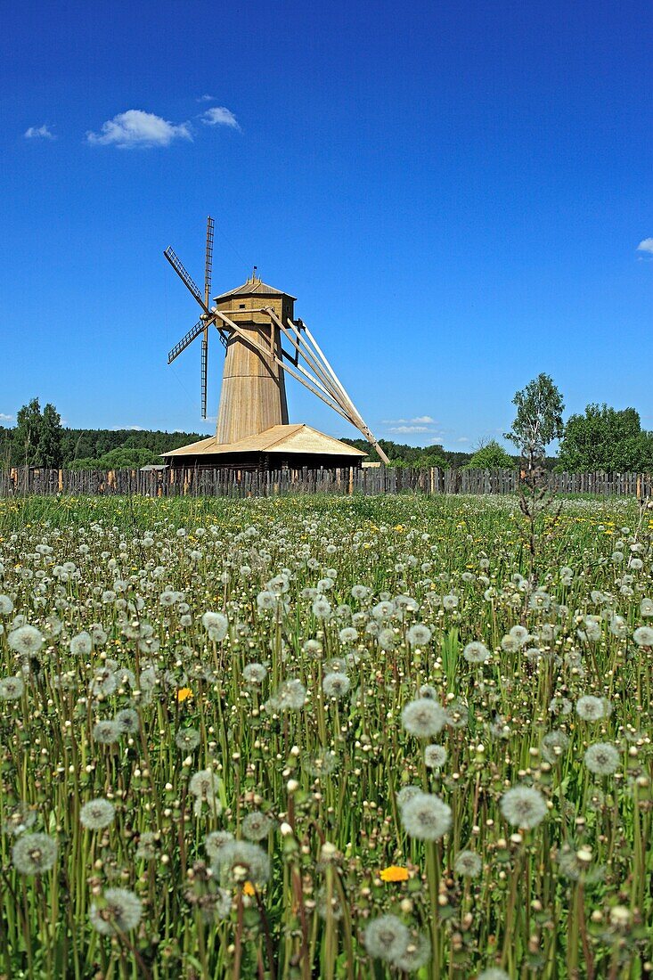 Wooden windmill near the New Jerusalem monastery, Istra, Moscow region, Russia