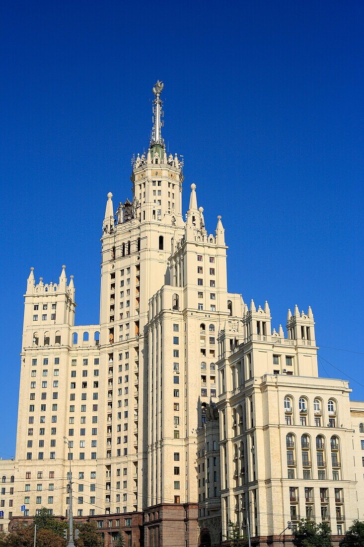 Stalin era sky scraper, view from Moskva river, Moscow, Russia